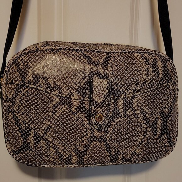 Genuine Leather Reptile Skin Print Gili Crossbody Squared Handbag Bag Purse - Picture 4 of 12